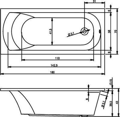 Ванна акриловая RIHO MIAMI 160х70 (B059001005)
