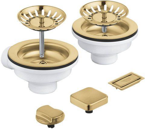 Сливной гарнитур для кухонной мойки GROHE на 2 чаши / прохладный рассвет матовый (40998GN0)