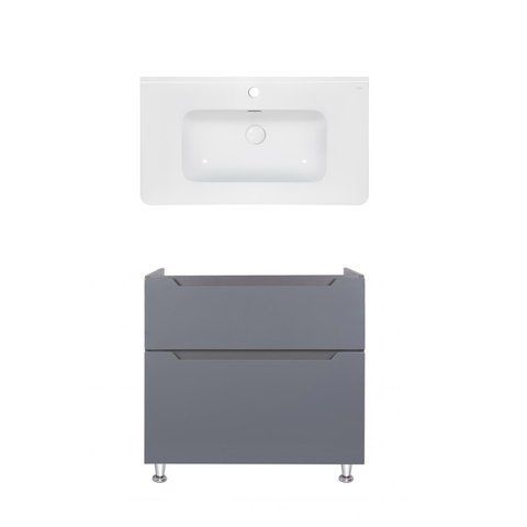 Комплект QTAP напольная тумбочка SCORPIO 800х825х460 мм GRAPHITE + раковина врезная ALBATROSS 9H QT71SC44000