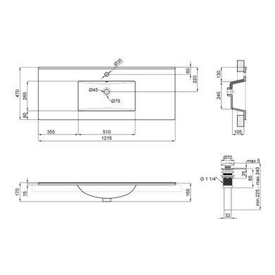 Раковина QTAP ALBATROSS E 46х120 / донный клапан (QT01119120EW)
