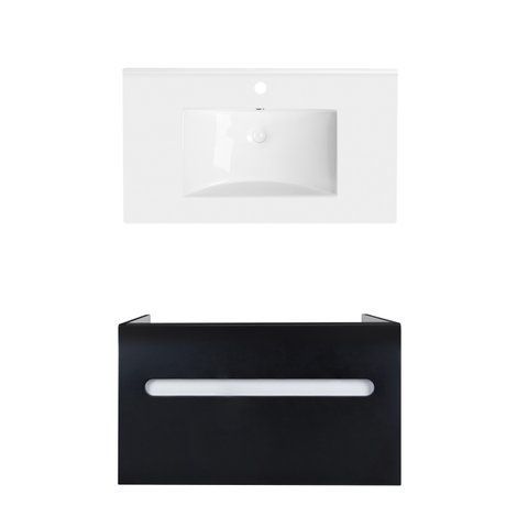 Комплект QTAP подвесная тумба VIRGO 800х580х437 мм BLACK/WHITE + раковина врезная ALBATROSS QT71V44065