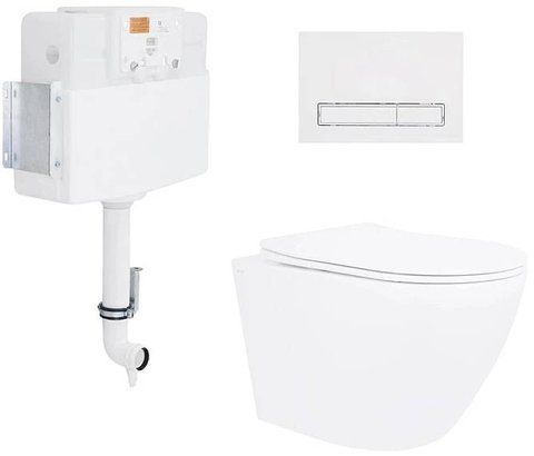 Комплект 4в1: Инсталляция для унитаза QTAP NEST QT0122490S + напольный унитаз ROBIN ULTRA QUIET QT13223381AW + клавиша смыва QT0111M08V1384W (QT13223381AW48022)