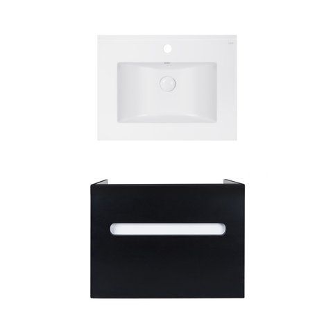 Комплект QTAP подвесная тумба VIRGO 600х580х437 мм BLACK/WHITE + раковина врезная ALBATROSS E QT71V44060