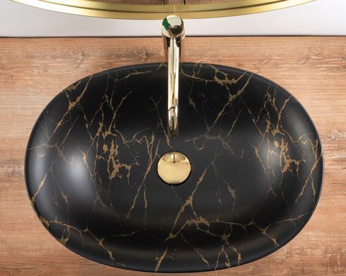Раковина REA ROMA MARBLE 56х40 / черная / золото (REA-U5609)