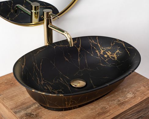 Раковина REA ROMA MARBLE 56х40 / черная / золото (REA-U5609)