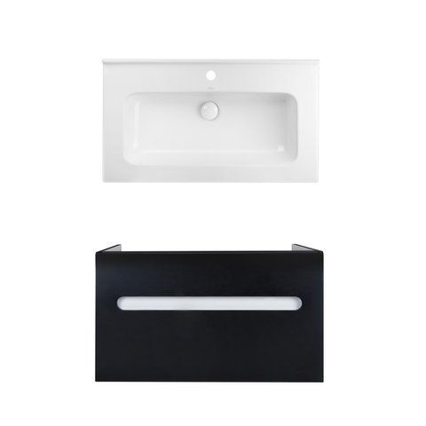 Комплект QTAP подвесная тумба VIRGO 800х580х437 мм BLACK/WHITE + раковина врезная ALBATROSS 01 QT71V44066