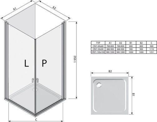 Душові двері RAVAK CHROME CRV1 80х195 / профіль білий / скло TRANSPARENT (1QV40101Z1)