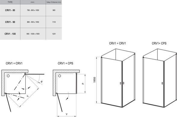 Душові двері RAVAK CHROME CRV1 80х195 / профіль білий / скло TRANSPARENT (1QV40101Z1)