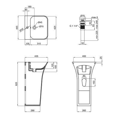 Раковина моноблок QTAP CROW 45х80 / донный клапан (QT0511G315W)