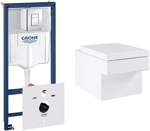 Комплект 4в1: Инсталляция для унитаза GROHE RAPID SL + подвесной унитаз GROHE CUBE CERAMIC / сиденье SOFT CLOSE + клавиша смыва GROHE SKATE (39244CB0)