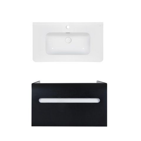 Комплект QTAP подвесная тумба VIRGO 800х580х437 мм BLACK/WHITE + раковина врезная ALBATROSS 9H QT71V44067