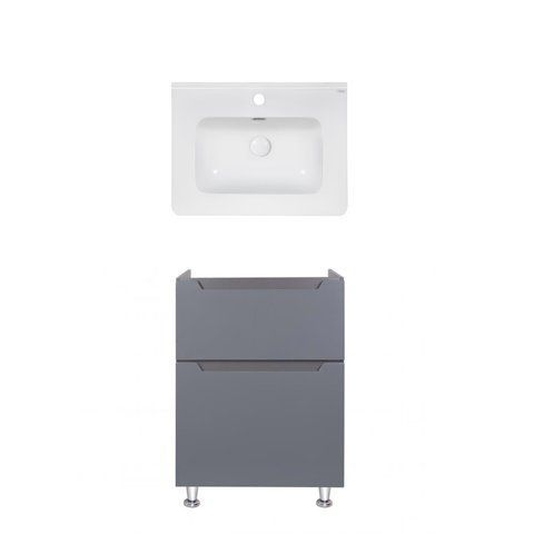 Комплект QTAP напольная тумба SCORPIO 600х825х460 мм GRAPHITE + раковина врезная ALBATROSS 9H QT71SC44010