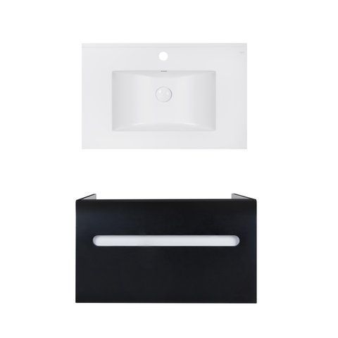 Комплект QTAP подвесная тумба VIRGO 800х580х437 мм BLACK/WHITE + раковина врезная ALBATROSS E QT71V44068