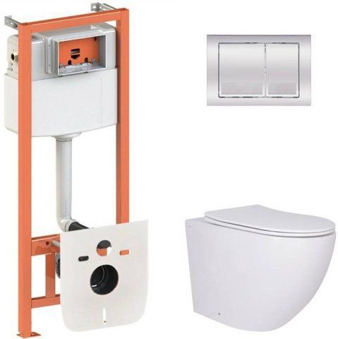 Комплект 4в1: Инсталляция для унитаза QTAP NEST + подвесной унитаз ROBIN 520х365х365 + клавиша смыва CHROME (QT13332381AW47498)