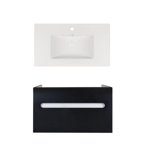 Комплект QTAP подвесная тумба VIRGO 800х580х437 мм BLACK/WHITE + раковина врезная ALBATROSS NEW QT71V44069