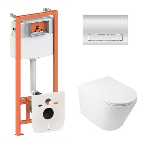 Комплект 4в1: Инсталляция для унитаза QTAP NEST + подвесной унитаз QTAP SWAN ULTRA QUIET (QT16335179W45154)